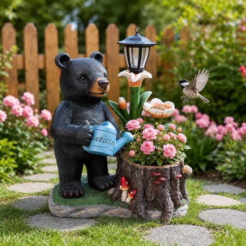Modern Black Bear Flower Pot - Premium Resin Animal Succulent Planter with Drainage, Minimalist Wildlife Garden Decor, Small Herb Cactus Holder for Window Sill, Creative Housewarming Gift for New Home - color: Black, Blue, Brown, Green