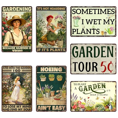 7 Pack Funny Metal Tin Garden Signs Garden Gifts For Women Unique Greenhouse Accessories Plant Sign For Outdoor Vintage Garden Metal Signs Outside Decorations For Yard Metal Garden Sign Decor 8x12 In - color: 201