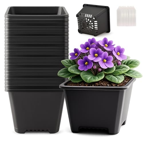 25 Packs Square Nursery Pots for Plants 5.5 Inch Seedling Pots with Holes | Lightweight plastic construction; assorted sizes for propagation and transplanting; stackable profile for compact storage - size: 5.5 Inch