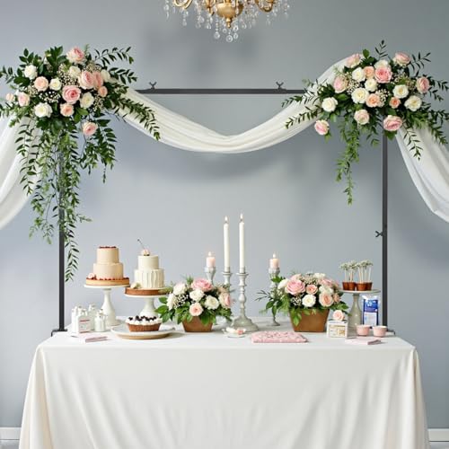 VEVOR Over The Table Rod Stand with Clamps, 13"-42" Tall & 28"-98" Length Adjustable, 2 Packs Table Arch Stand, Tabletop Balloon Arch Frame for Wedding Birthday Party Christmas Decorations, Black - color: Black, size: 2