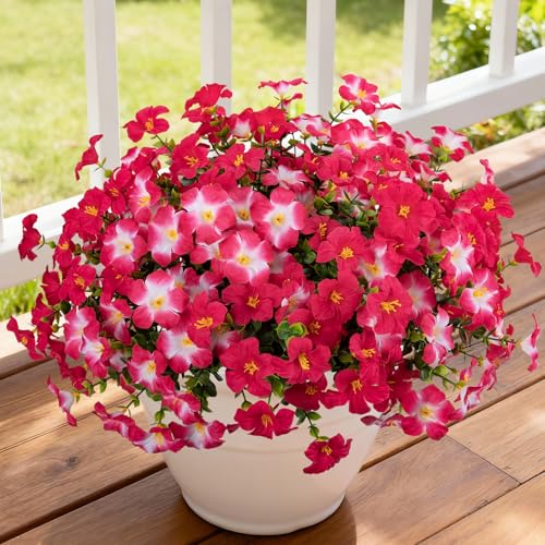 12 Bundles Artificial Flowers for Outdoors UV Resistant Fake Morning Glory - color: Rose Red,rose Pink