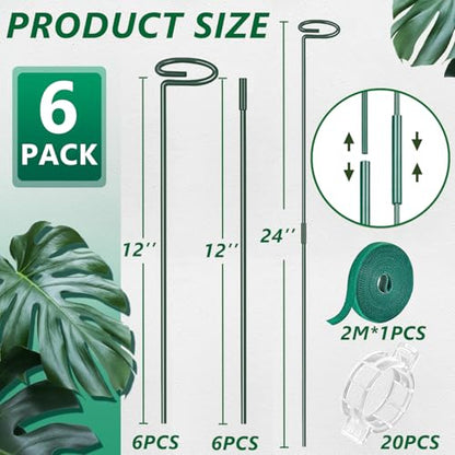 6 Pack 24 in Extendable Plant Support Stakes for Outdoor Plants and Flowers