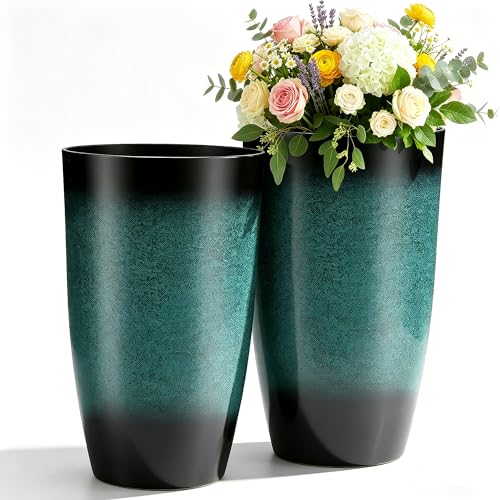 Autodaya 24" Tall Large Outdoor Planters for Plants Set of 2, Faux Ceramic - color: Gradient Turquoise-24"h