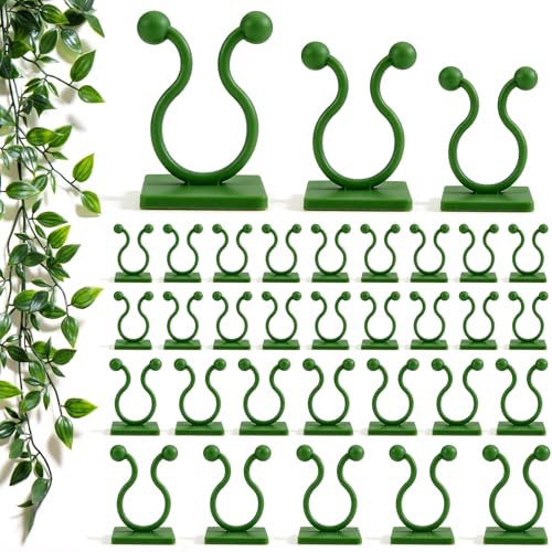 120 Pcs Plant Climbing Wall Fixture Clips, Green Plant Fixer with Self-Adhesive Hook, Fixing Clip Vines Holder for Indoor Outdoor Plants Support Cable Wire (Small, Medium, Large)