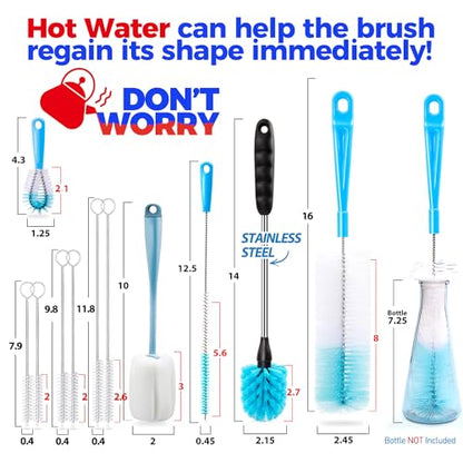 Holikme Bottle Brush Tube Cleaning Lab Set with Long Handle,Blue | Straw Cleaner Brush for Cup Cleaner for Washing Narrow Neck Beer Wine Decanter Pipes Lids Sinks Cap Covers - color: Azul