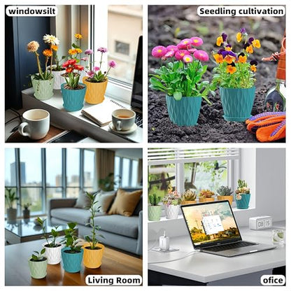16 Pack 4 Inch Plastic Planter Pots with Tray, Heavy Duty Indoor Outdoor Planter Pots with 48 Drainage Holes for Herbs, Succulents, Seedlings, Flowers Durable and Lightweight Multicolour - color: Multicolour
