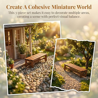 Garneck 3pcs Miniature Wooden Bench Set 1:12 Dollhouse Furniture Bench Mini Simulation Furniture Mini Chair Decor for Fairy Garden and Tabletop Micro Landscape Tiny House Decor