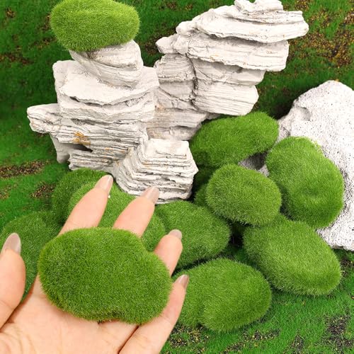 10Pcs Polocat Artificial Foam Moss Rocks Fake Green Moss Stone Micro Landscape DIY Crafts for Home Garden Flower Pot Decoration Stone (10Pcs-1.9inch) - color: 10pcs-1.9inch