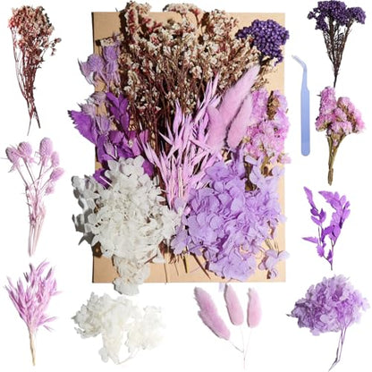 Real Dried Flowers for Resin, Natural Pressed Flowers (Purple 2) | Natural mixed dried flower pack with tweezers for DIY resin,crafts& candles. - color: Purple 2