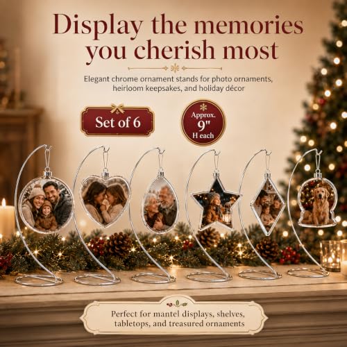 Silver Ornament Display Stands Set of 6, 9 Inch Chrome Metal Hanging Stands for Christmas Ornaments, Jewelry, Terrariums, Glass Globes, Air Plants, Crafts, Collectibles and Decorative Tabletop Displays - size: 6 Pack