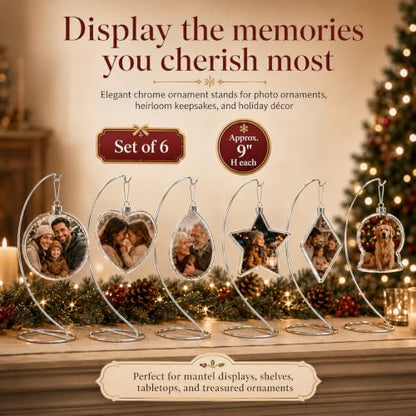 Silver Ornament Display Stands Set of 6, 9 Inch Chrome Metal Hanging Stands for Christmas Ornaments, Jewelry, Terrariums, Glass Globes, Air Plants, Crafts, Collectibles and Decorative Tabletop Displays - size: 6 Pack