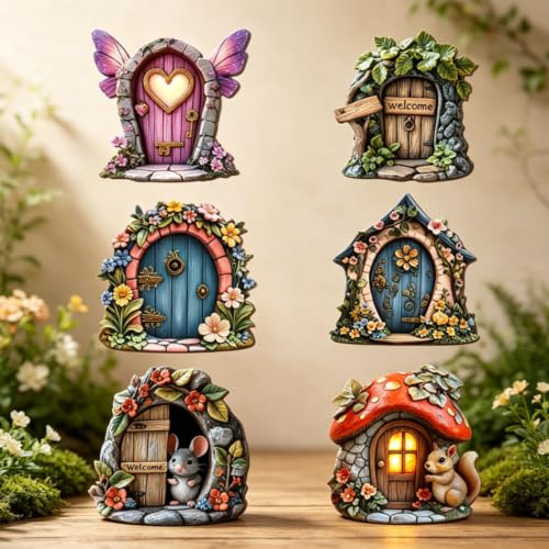 Handmade Wooden Fairy Door Decorations for Outdoor Gardens,Fairy Door for Tree Trunk Garden Decor,Forest Fairy Door Miniature Garden Wall Ornament,Enchanted Accessory for Backyard Patio Landscaping