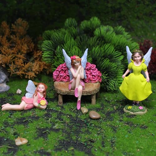 Miniature Fairy Garden Figurines Set, 3 Piece with Rose Bench, Fairy Garden Decor Accessories, Gifts for Girls, Desk Decor or Dashboard Ornaments - style: Fairies with Rose Bench