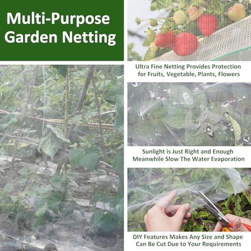 Ultra Fine Garden Netting, 4x25Ft Mesh Plant Netting Pest Barrier for Garden Protection Row Cover Raised Bed Screen Mesh Greenhouse Mosquito Net, Protecting Tree Plants Vegetable Flowers Fruits - color: White 4x25ft