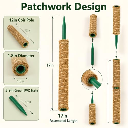 Moss Pole for Monstera, 4 Pack 16in Stackable Plant Support