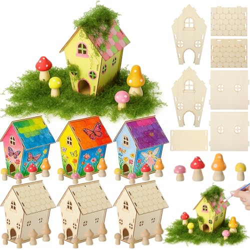 DoubleFill 6 Sets Fairy House Kit, Wood Craft, Classic Style - style: Classic Style