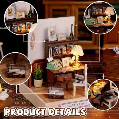 Kisoy Dollhouse Miniature with Furniture Kit, DIY 3D Wooden DIY House Kit with Dust Cover,Handmade Tiny House Toys for Teens Adults Gift(Elegant Studio) - color: Elegant Studio