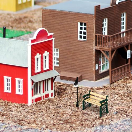 SEWACC Mini Bench and Miniature Street Lamp Set 1.96X1.37X0.90In Mini Furniture for Dollhouse Park Stool and Lamp Post Decor for Dollhouse Accessories and Garden Scene Layout