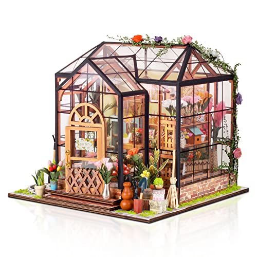 GuDoQi DIY Miniature Dollhouse Kit, Tiny House with Furniture, 1:24 Scale, Handmade Gift for Birthday Christmas Day, Jenny Greenhouse Flower Shop - color: Jenny Greenhouse