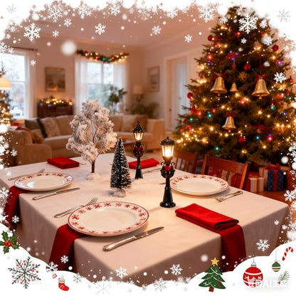 Hotop 18pc Christmas Village Accessories 47.2 Inch Village Roads Mini Snowy Trees Streets Light Lamppost Hedge Figurines Set for Display Winter Holiday Decorations DIY Crafts No Batteries(Trendy) - style: Trendy