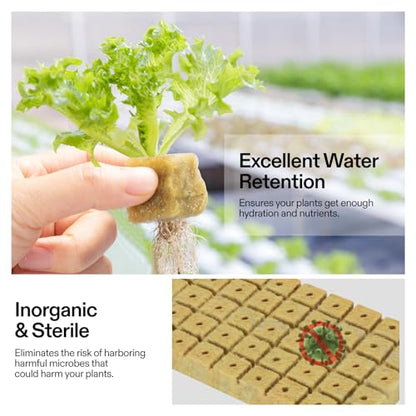 VIVOSUN 1" Rockwool Cubes, 200 Plugs Stonewool Starter Grow Cubes for Cuttings, Cloning, Plant Propagation, Seed Starting, Hydroponic Grow Media for Vigorous Plant Growth (Pack of 2) - size: 1"-200 Plugs (Pack of 2)
