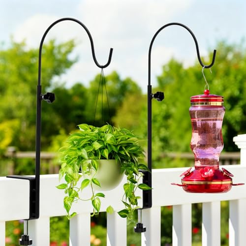 2 Pcs 16 Inch Deck Hook for Bird Feeder Deck Railing Plant Hanger with 3 Inch Strengthened Clamp Adjustable Outdoor Plant Holder for Hanging Bird Feeder Flower Pot Birdhouse - size: 16 Inch