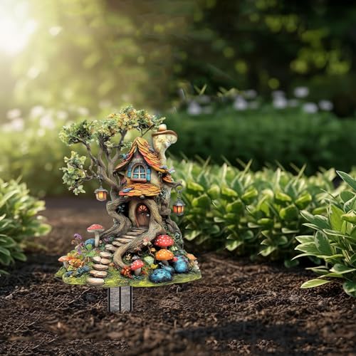 House Garden Stakes Decor Yard Acrylic - 2D Spring Garden Acrylic Sign Decoration, Yard Art, Gift for Nature Lovers, for Indoor & Outdoor Flower Pots, Yard, Mini Gardens & Lawn (5.9”x5.9”) Y29
