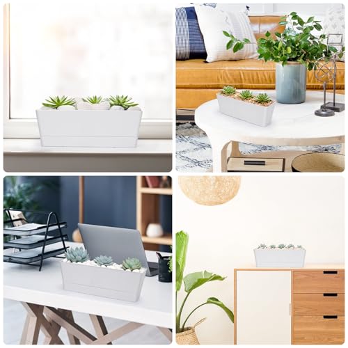 GREANER Herb Planter with Tray, 1 Pack 12x3.8 Inch Rectangle Window Box, Indoor Succulent Flowers Succulent Plastic Pot for Windowsill, Garden, Balcony, Office Outdoor Decoration - White - size: 1Pack/12x3.8in