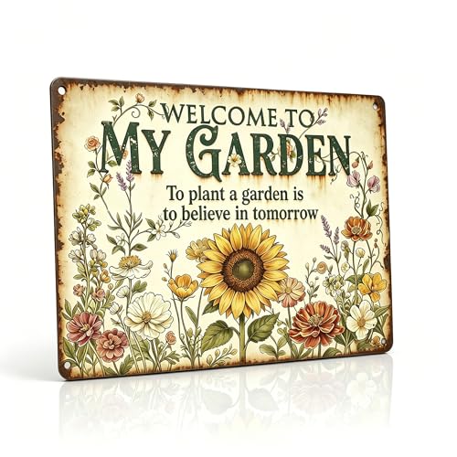 Funny Garden Metal Signs, Vintage Outdoor Wall Decor 12x8 Inch | Welcome to My Garden, Weatherproof Aluminum Sign for Patio Yard Greenhouse, Gift For Gardeners - color: Welcome to My Garden
