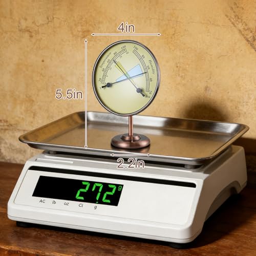 4 in Antique Solid Brass Analog Thermometer Hygrometer | 2 in 1 Weather Station, Detachable Stand, Battery-Free, Rust Waterproof, High Accuracy, For Home Patio Indoor Outdoor - color: Brass Housing with Beige Dial