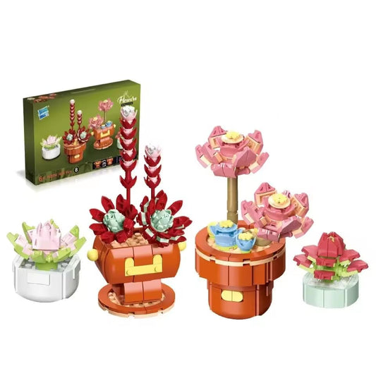Wizardi Succulent & Lotus Flower Set F07N11-4-8(114) – Plants Brick Building Set Botanical Garden Toy, Eco-Friendly ABS Plastic 400 Pcs, Cute Desktop Decor for Adults & Teens - color: Plants Brick Building Set 8