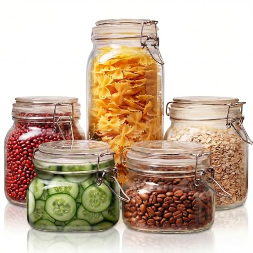Square Glass Jars with Airtight Lids, Mason Jar with Clamp Lids Multi 5Pack - color: Square-Multi Size Set- 5Pack