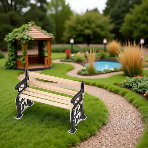 Miniature Park Bench Dollhouse Decoration Accessories Miniature Dollhouse Miniature Park Bench Scale Accessories Mini Fairy Garden Chairs Set for DIY Crafts, Dollhouse Ornament(1.9x0.9x1.3 inch)