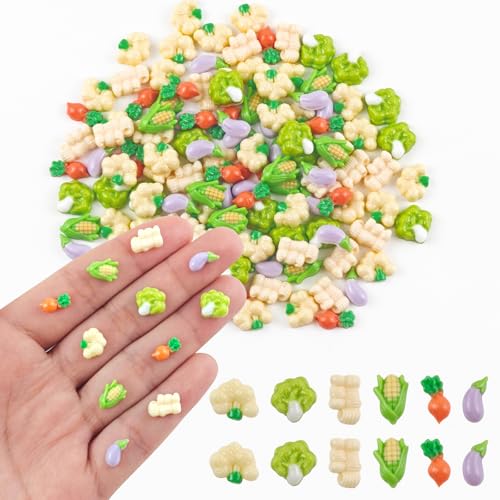 200 Pieces Tiny Vegetable for Dollhouse Miniatures Resin Food for Crafts Mini Vegetable Decor for Dollhouse Mini Kitchen Fairy Garden Micro Landscaping Decoration - style: Vegetable