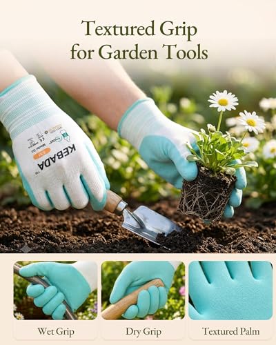 Kebada Gardening Gloves for Women, MicroFoam Latex Coated, Gifts, 6 Pairs | Aqua & Red, Breathable Polyester Liner, Flexible Fit, Washable, Secure Grip, Recycled PET, Women's Garden Gloves - color: Rose Pink & Aqua Blue 6 Pairs, size: Medium ( 6 Pairs )