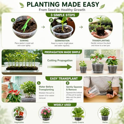 6/8/10 Inch Clear Nursery Pots with Saucers and 15 Pack Plant Labels,Transparent Plastic Plant Pots with Drainage Holes,Sturdy Seed Starter Pots for Succulents,Herbs,Flowers,Indoor Outdoor Plants - size: 6+8+10 Inch