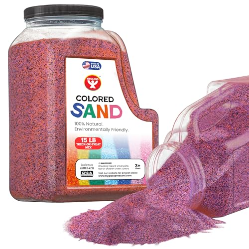 Hygloss Colored Sand – Spooky Black, Orange & Purple Color Halloween Craft Sand for Art, Halloween Parties, Fall Decor, Kids Party Crafts – 100% Natural & Environmentally Friendly (15 lb Bottle) - color: Trick-or-Treat Mix, size: 15-Pound