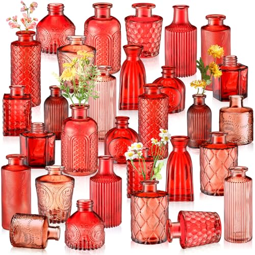 Yaomiao 30 Pcs Glass Bud Vases Centerpieces, Red Series - color: Red Series