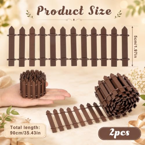 2Pcs Miniature Fairy Garden Fence DIY Wood Decorative Picket Fence | Mini Wood Picket Ornament Fence, Micro Landscape Miniature Accessories for Dollhouse, Village Landscape, Home, Garden