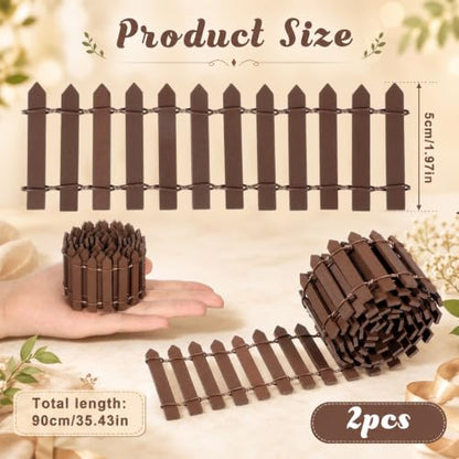 2Pcs Miniature Fairy Garden Fence DIY Wood Decorative Picket Fence | Mini Wood Picket Ornament Fence, Micro Landscape Miniature Accessories for Dollhouse, Village Landscape, Home, Garden