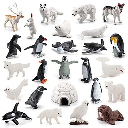 SCAHOW 26Pcs Arctic Animal Figures - Polar Animal Toys Figurines with Penguins Arctic Fox Wolf Polar Bear Reindeer - Miniature Toys Cake Topper Christmas Birthday Gift for Kids & Toddlers - style: 26PCS