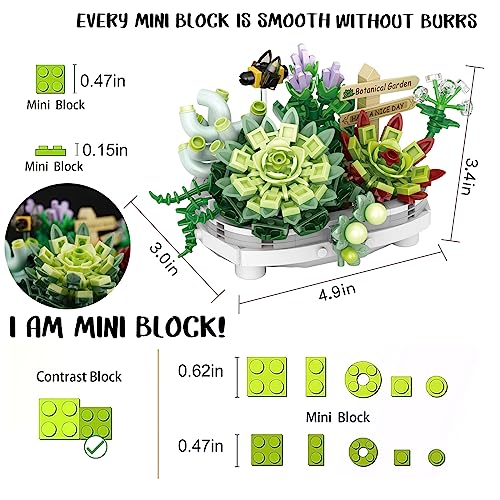 Succulent Building Toys for Adults, Bonsai Botanical Collection Toy Building Sets, Plants and Flowers DIY Home Decoration, Gift for Valentines Day Women Kids (Not Compatible with Lego) - style: Succulent Bonsai (389 PCS)