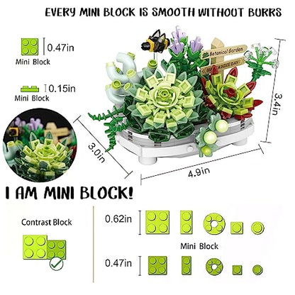 Succulent Building Toys for Adults, Bonsai Botanical Collection Toy Building Sets, Plants and Flowers DIY Home Decoration, Gift for Valentines Day Women Kids (Not Compatible with Lego) - style: Succulent Bonsai (389 PCS)