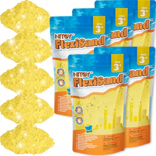 NiToy FlexiSand 11lbs Toy Sand Self-Sticking Non-Toxic Moldable, Yellow | Eco-Friendly Individually Packed for Easy Storage Never Dries Out Perfect to Grip Squeeze Knead and Shape - color: Yellow