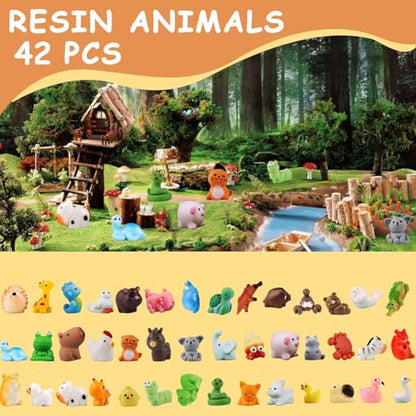 42pcs Mini Resin Animal 42 Styles Tiny Resin Animals Miniature Little Small Animal Figures for Fairy Garden Accessories, Dollhouse Decorations, DIY Miniature Scenes, Birthday Party Favors
