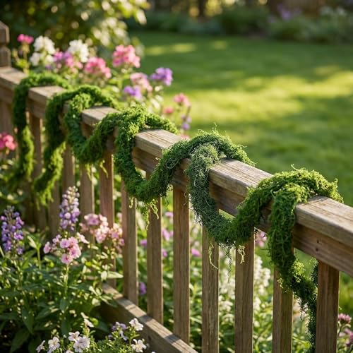 2PCS 55 inch Artificial Any Shape Fake Moss Green Vines | Home Commercial Office Hanging, Reptile Moss Wall Decor, Wedding Event Halloween Christmas Easter, Wall Art Decorating
