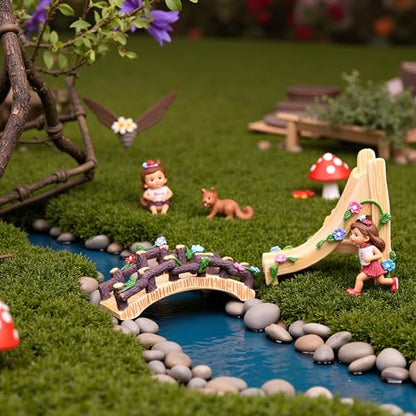 Kai Dream Miniature Fairy Garden Accessories Set, 2 Piece Resin Decorative Landscape Kit with Bridge and Slide, Floral Garden Ornaments - style: Slide, Bridge Set