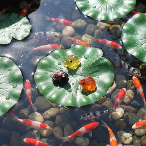 20 Pcs Glow in the Dark Mini Resin Frog, 10 Simulated Lotus Leaves