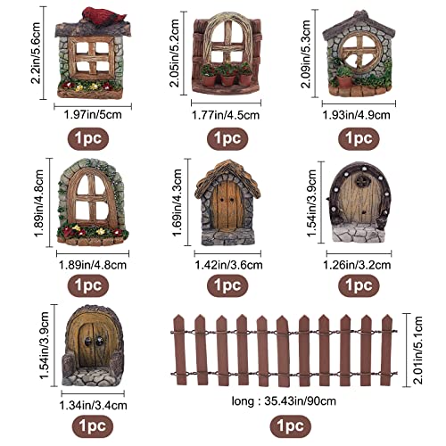 GORGECRAFT Miniature Fairy Garden Doors and Windows Resin Dollhouse Building Accessories Including Imitation Wood Door Window & Garden Fence for Micro Landscovere Decoration - style: Set 1