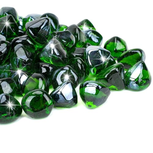 Mr. Fireglass 10 Pound 1 Inch Diamond Fire Glass, High Luster Emerald Green - color: Emerald Green, size: 1 inch, 10 Pounds